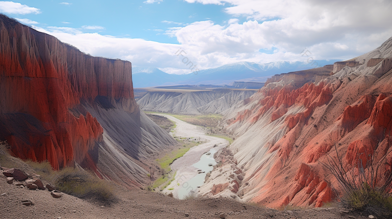 蓝天白云下的奇特形状的红色的山川峡谷,高清,摄影图,摄影图片,图片大全,摄影图免费下载